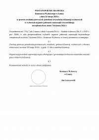 Foto: POSTANOWIENIE NR 180/2024 Komisarza Wyborczego w Łomży z dnia 26 lutego 2024 r.