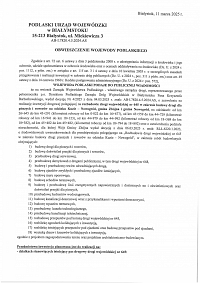 Foto: Obwieszczenie Wojewody Podlaskiego z dnia 11 marca 2025 roku