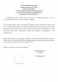 Foto: POSTANOWIENIE NR 42/2025 Komisarza Wyborczego w Łomży z dnia 25 kwietnia 2025 r.