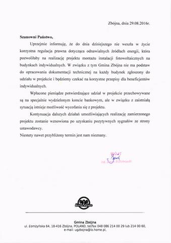 Zdjęcie do wiadomości Informacja Wójta Gminy Zbójna