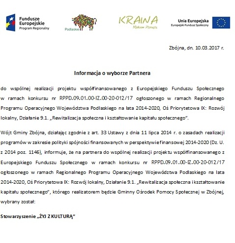 Zdjęcie do wiadomości Ogłoszenie o wyborze Partnera
