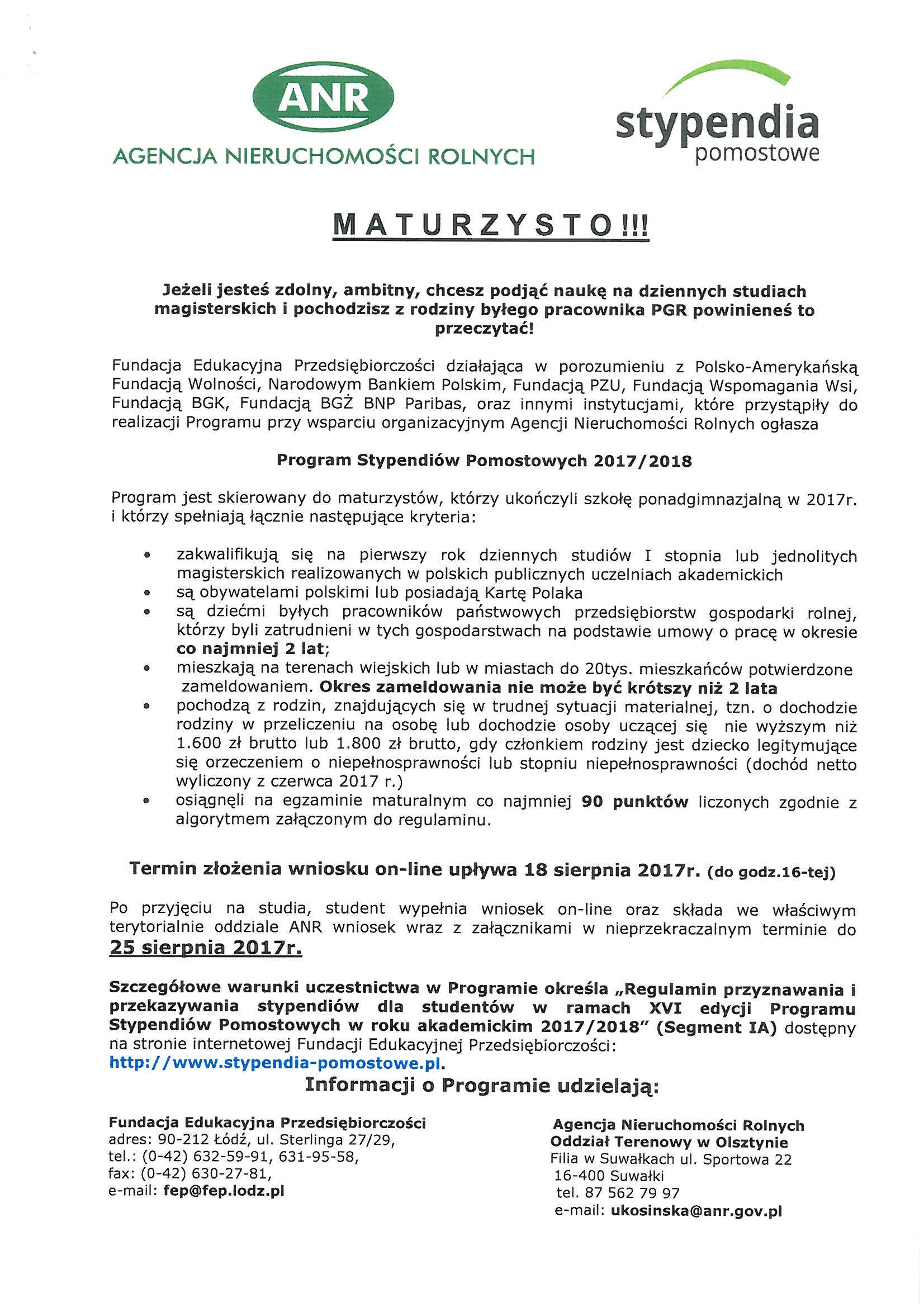 Zdjęcie do wiadomości „Programu Stypendiów Pomostowych 2017/2018"