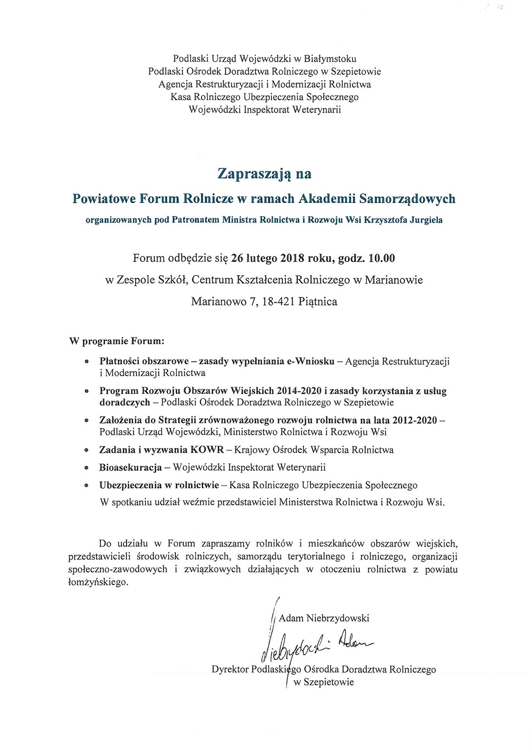 Zdjęcie do wiadomości Zaproszenie na Powiatowe Forum Rolnicze w ramach Akademii Samorządowych