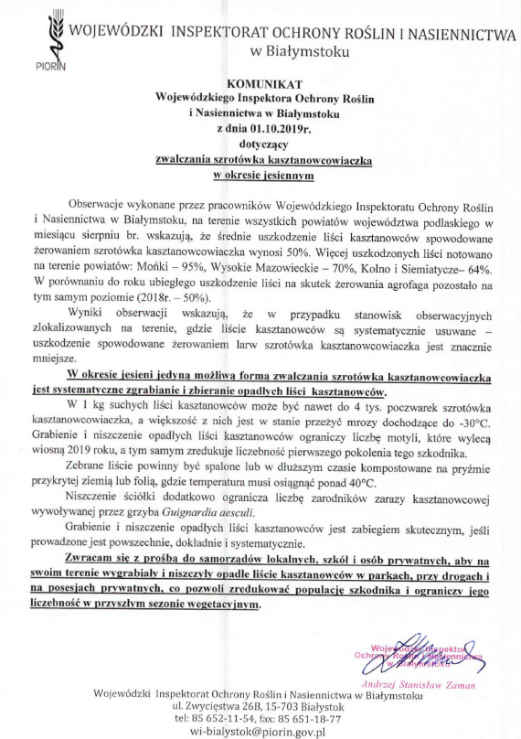 Zdjęcie do wiadomości Zwalczanie Szrotówek kasztanowcowiaczka