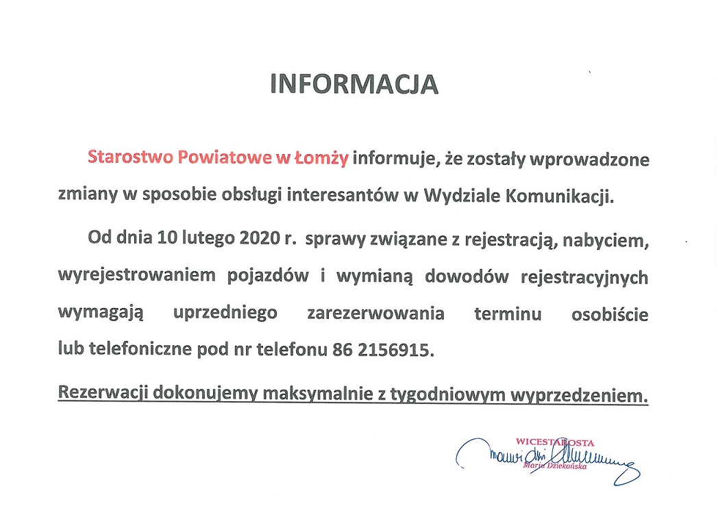 Zdjęcie do wiadomości Informacja   o sposobie obsługi interesantów  w Wydziale Komunikacji