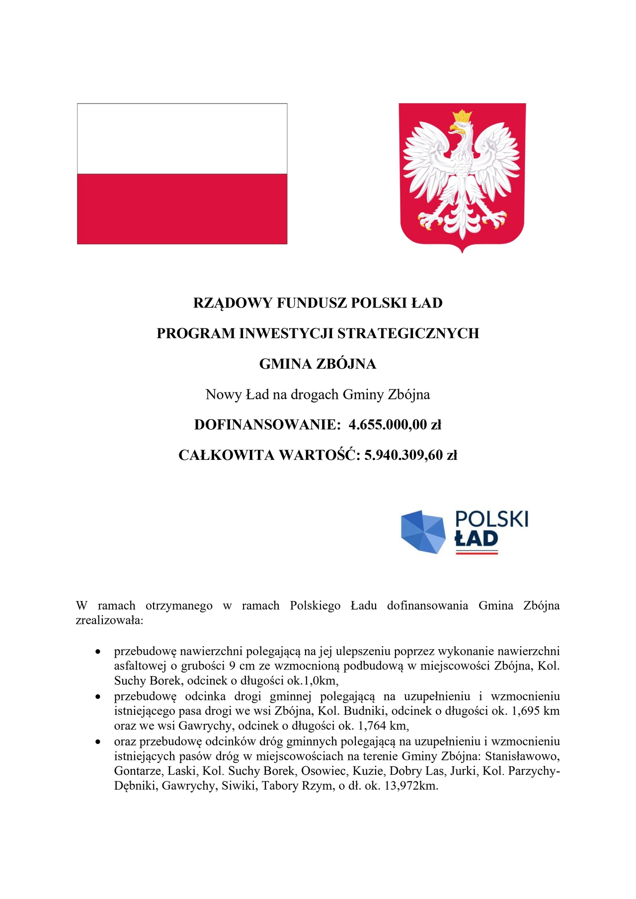 Zdjęcie do wiadomości Nowy Ład na drogach Gminy Zbójna
