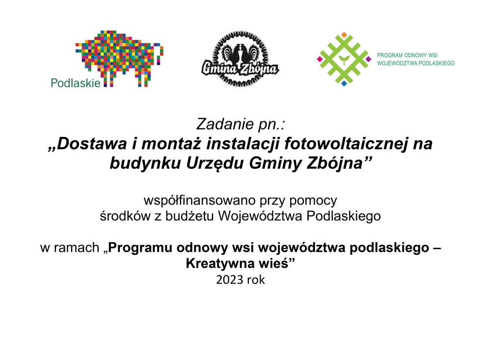 Zdjęcie do wiadomości Dostawa i montaż instalacji fotowoltaicznej na budynku Urzędu Gminy Zbójna